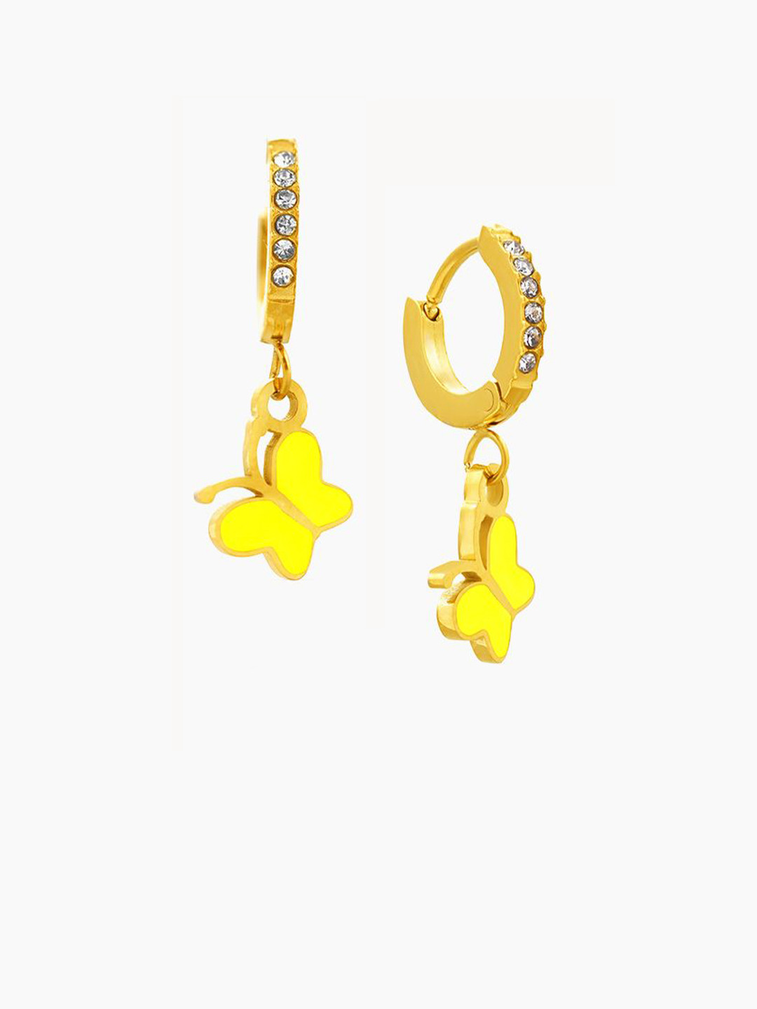SWASHAA Buzzy Girls Yellow Butterfly Diamond 18K Gold Plated Hoop Earrings