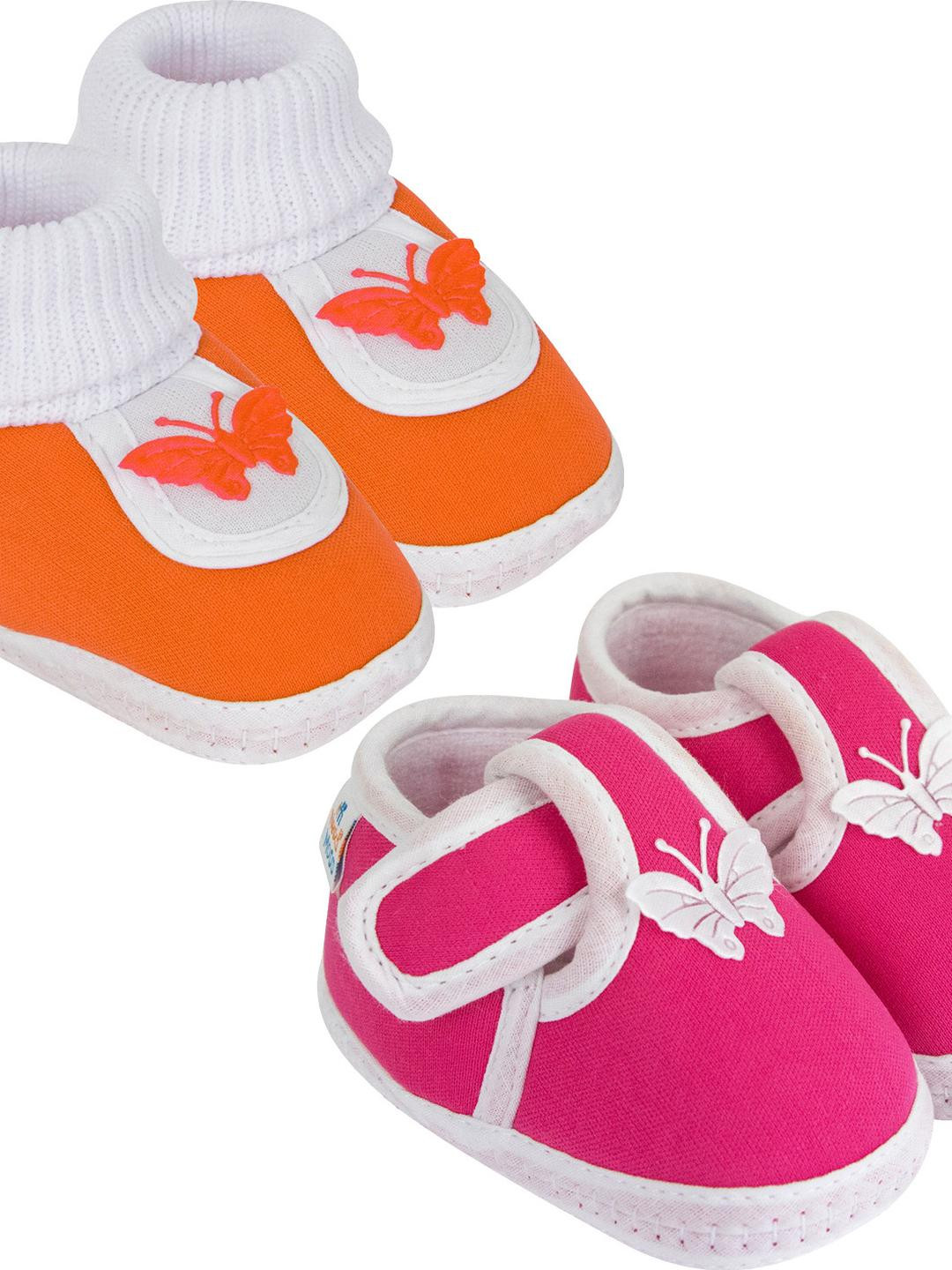 NESKA MODA Newborn Pack of 2 Pair 3 To 12 Month Unisex Baby Cotton Butterfly Soft Shoe Booties