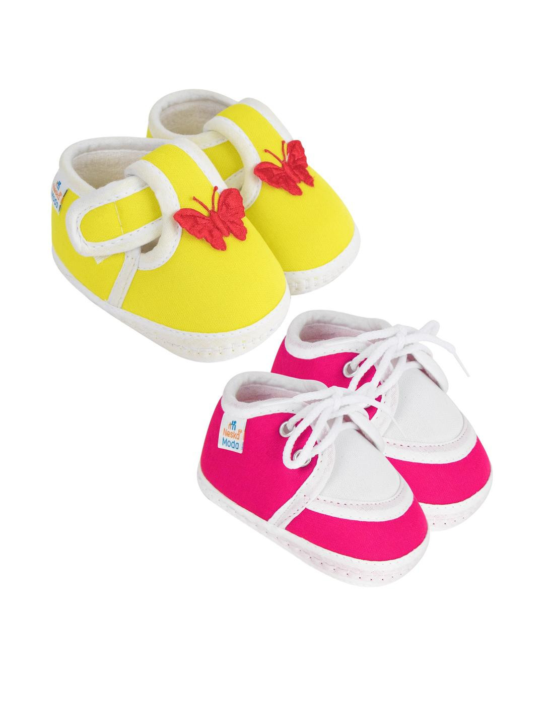 NESKA MODA 0 To 6 Month Baby Unisex 2 Pair Combo Skin-Friendly Soft Cotton Butterfly & Lace Booties