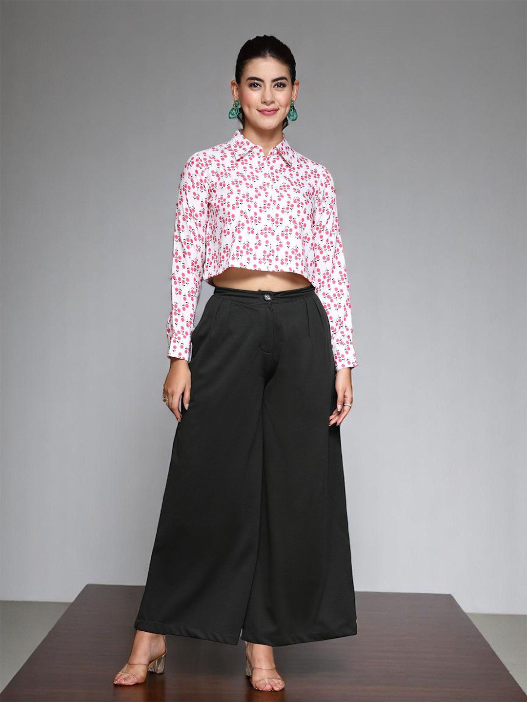 OOMPH! FACTOR Floral Printed Cutaway Collar Long Sleeves Casual Shirt