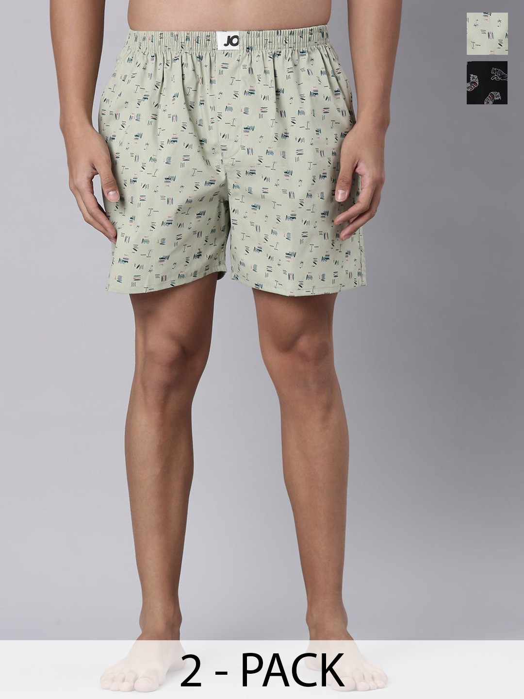 Joven Pack Of 2 Printed Pure Cotton Side Pocket Boxers 25JB2P-MVBT