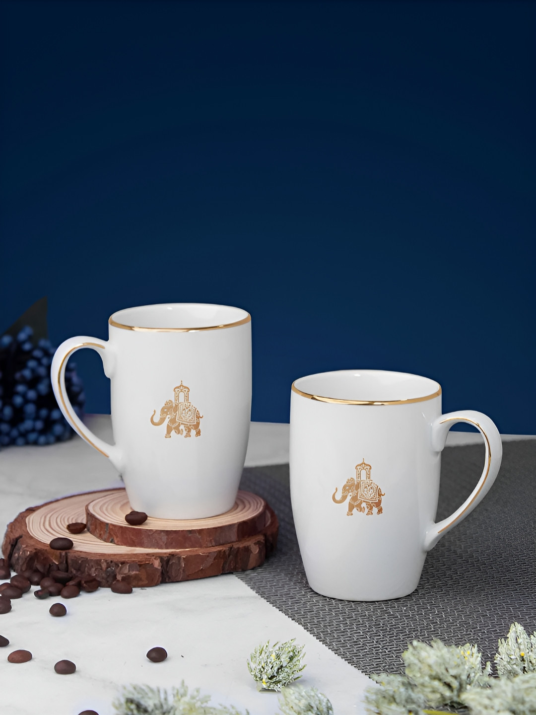 Vola Global LLP White Animal Print Porcelain Microwave Safe 2 Piece Mugs-230ml