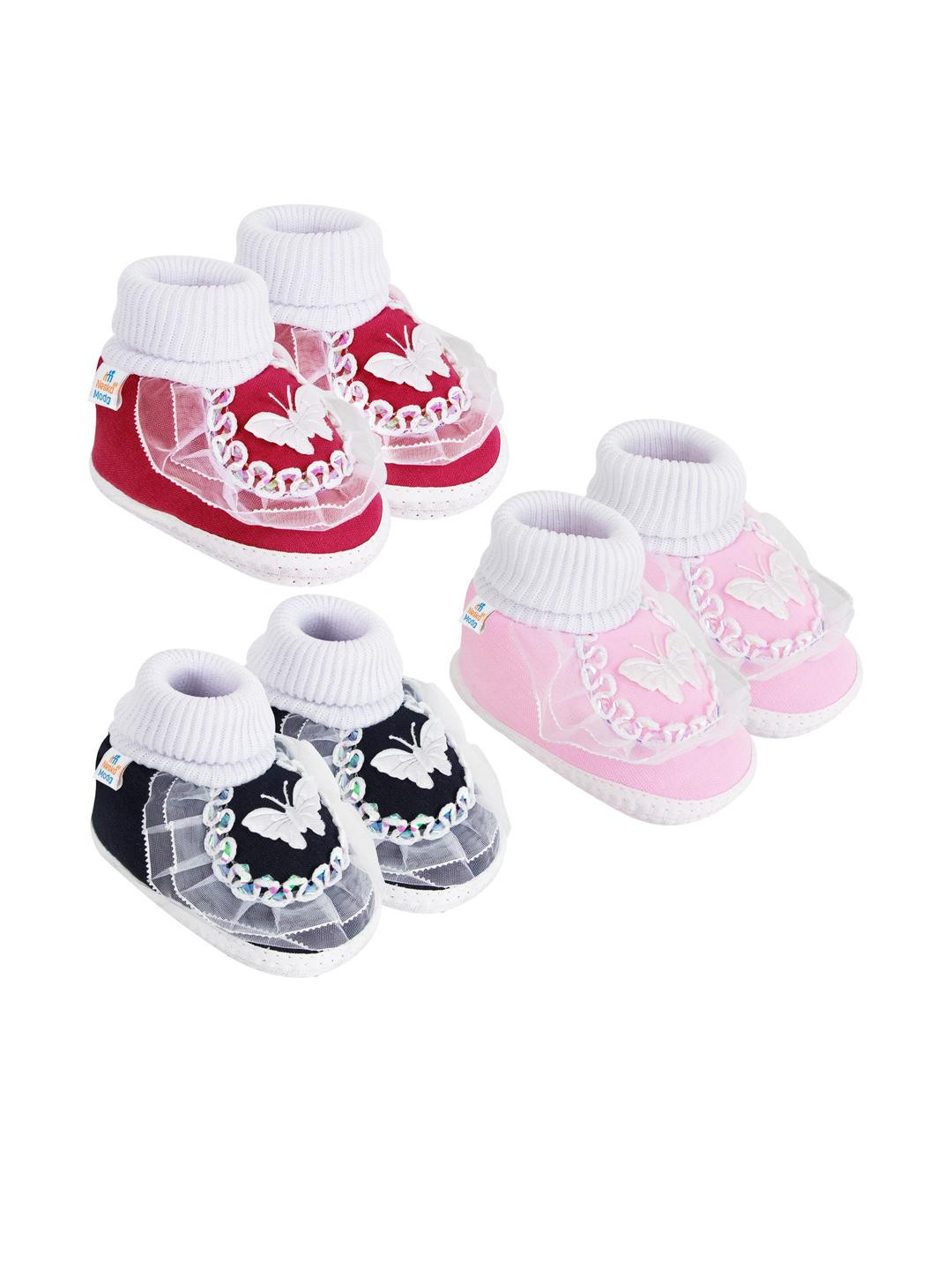 NESKA MODA 0 To 12 Months Baby Boys & Baby Girls 3 Pair Combo Soft Cotton Butterfly Frill Booties
