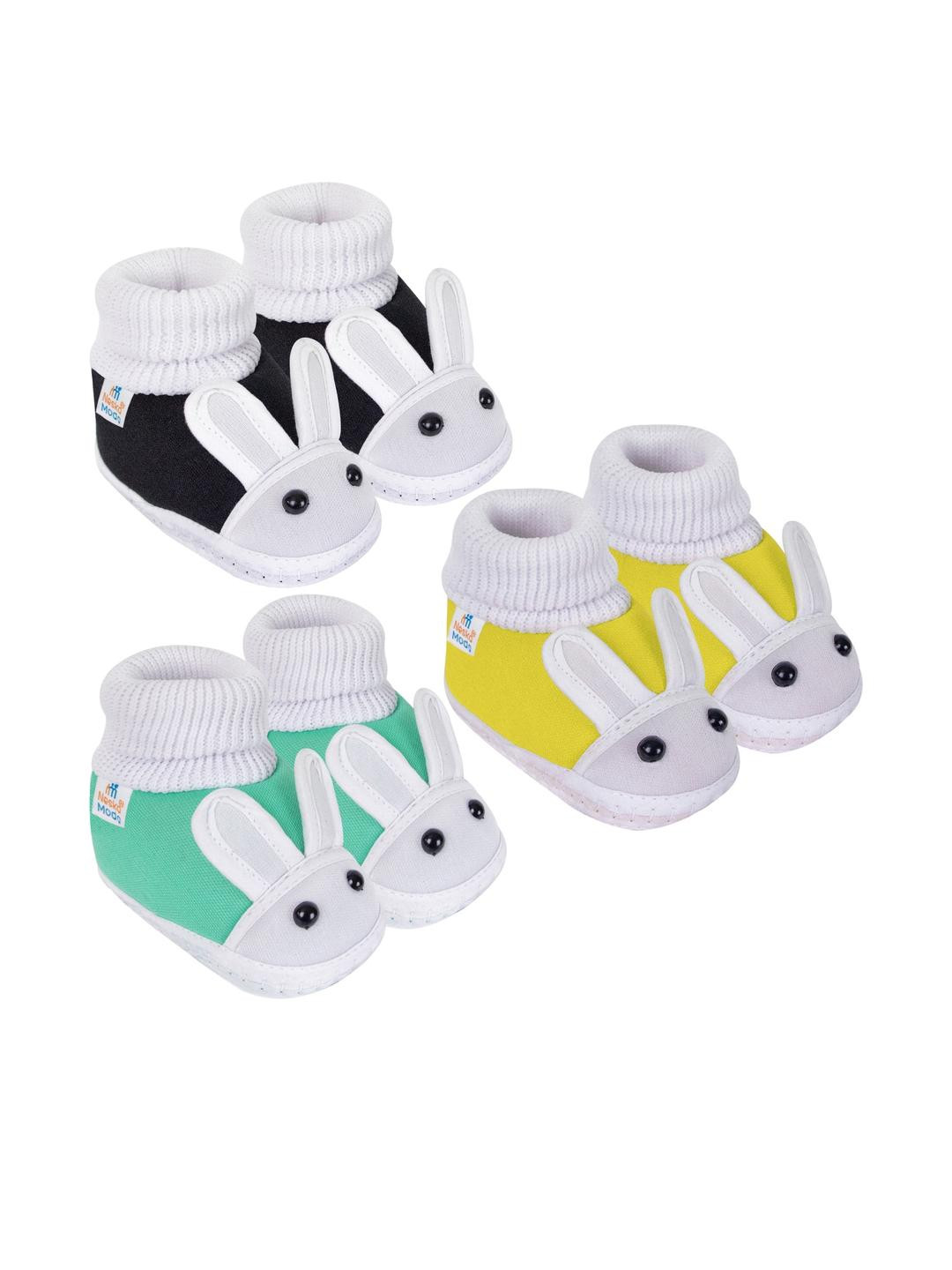 NESKA MODA 0 To 6 Months Newborn Baby Pack of 3 Pair Soft Cotton Rabbit Face Slip On Baby Booties