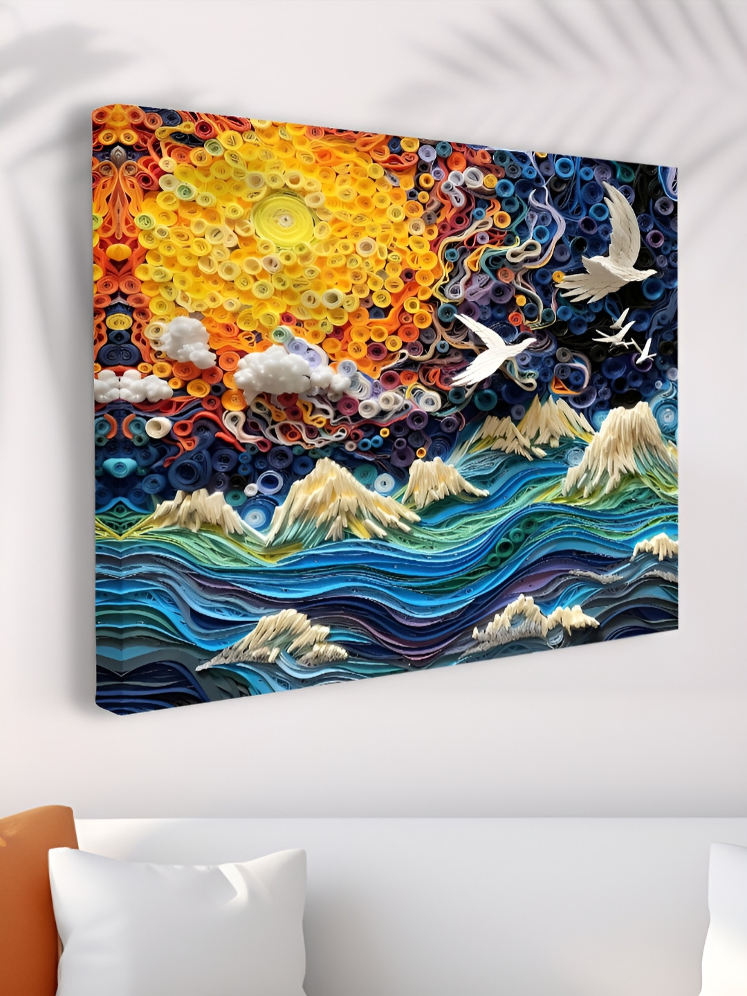 Livin'luxe Blue & Green 3D Quilling Style Landscape Canvas Wall Art