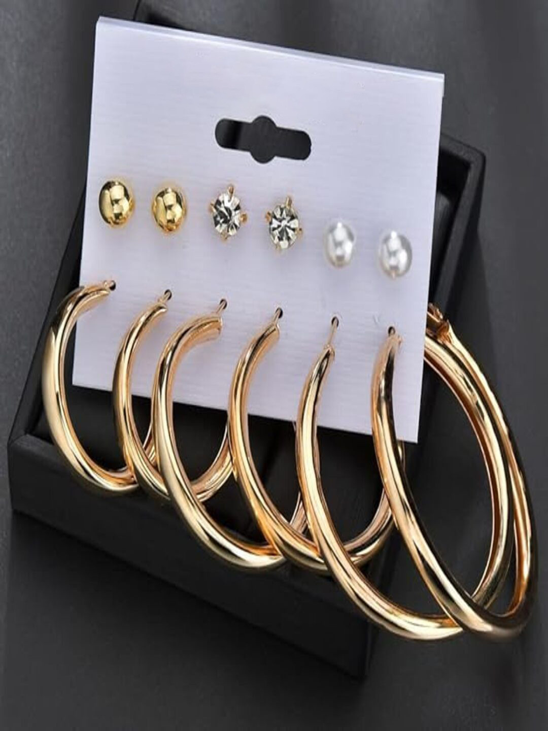 AmazingKarts Set of 6 Gold-Plated Pearls Beaded Contemporary Studs