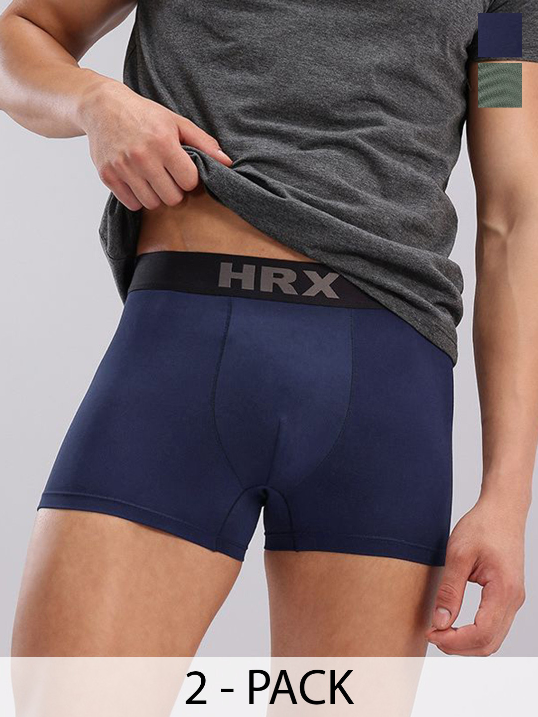 HRX by Hrithik Roshan Pack Of 2 Sweat Absorbent Trunks HRX-PV-SOLID-Navyblue-Pista-M
