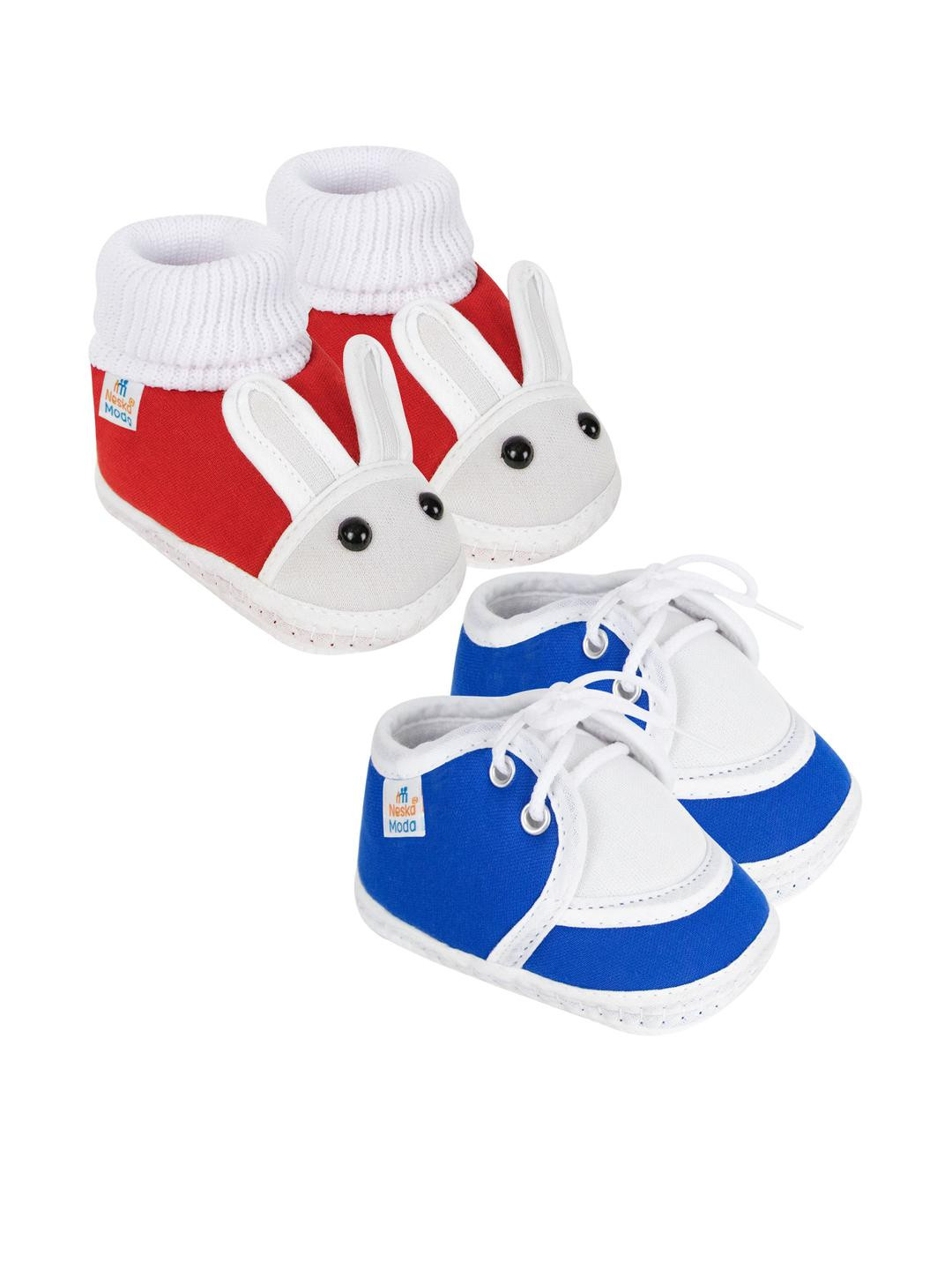 NESKA MODA 12 To 18 Month Non Slip Baby Boys & Baby Girl 2 Pair Combo Cotton Rabbit & Lace Booties