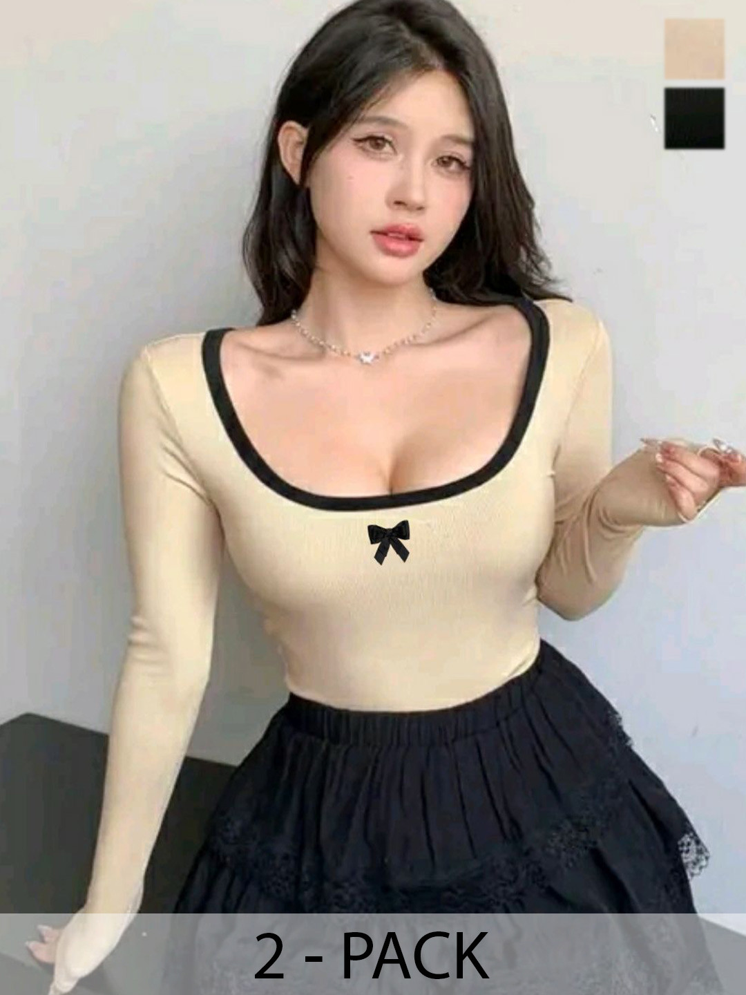 TRENDY ERA Women Solid Scoop Neck Top Psck Of 2