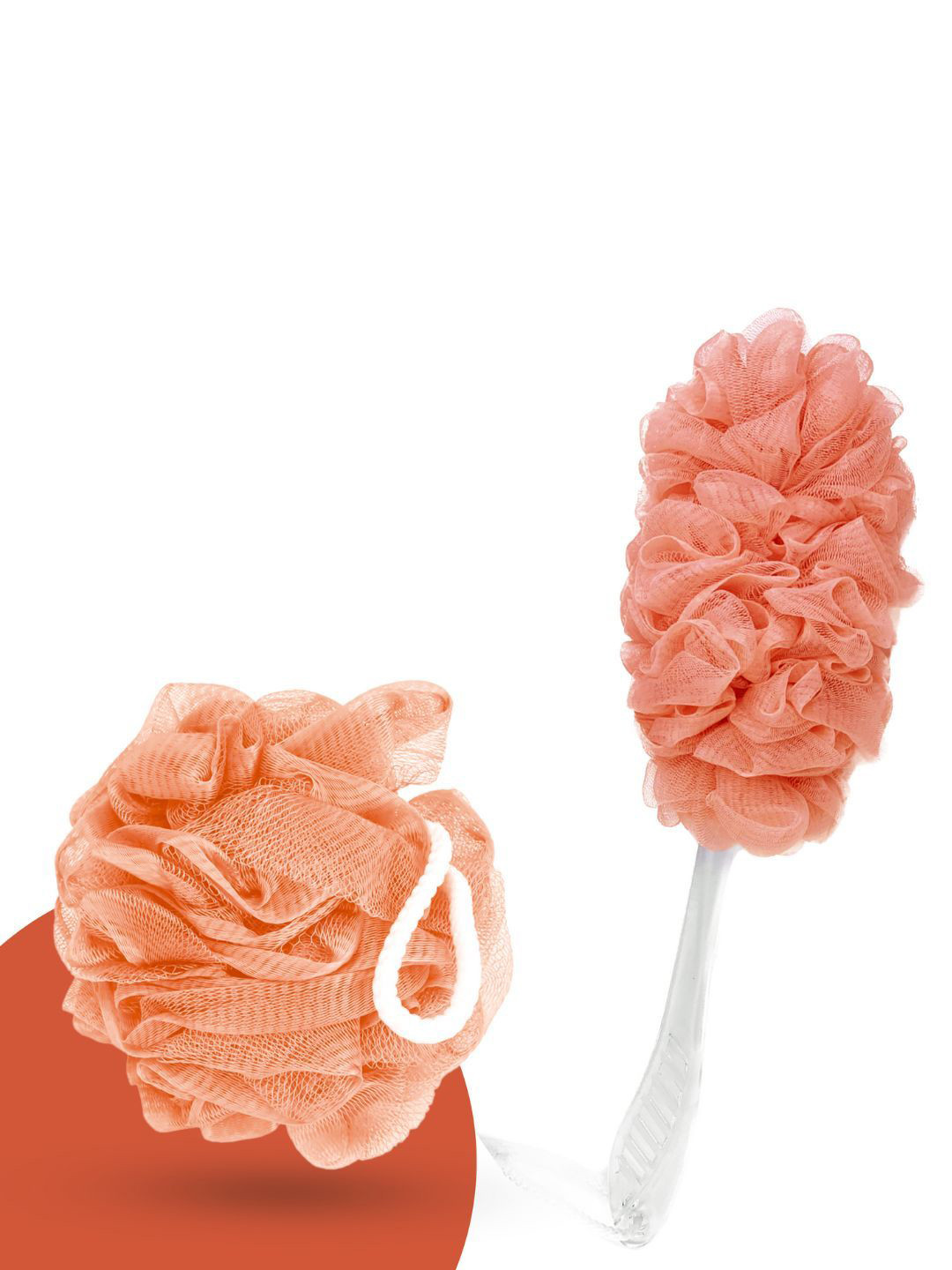 Sizi Set Of 2 Soft Round Loofah With Long Loofah Handle