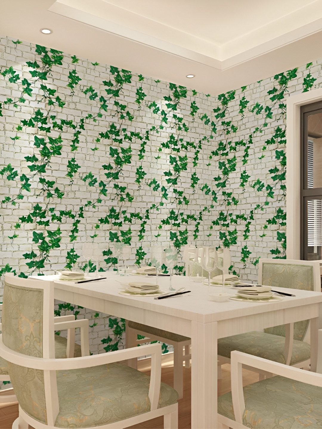 Jaamso Royals White & Green Leaves Design Printed Self-Adhesive & Removable Wall Sticker