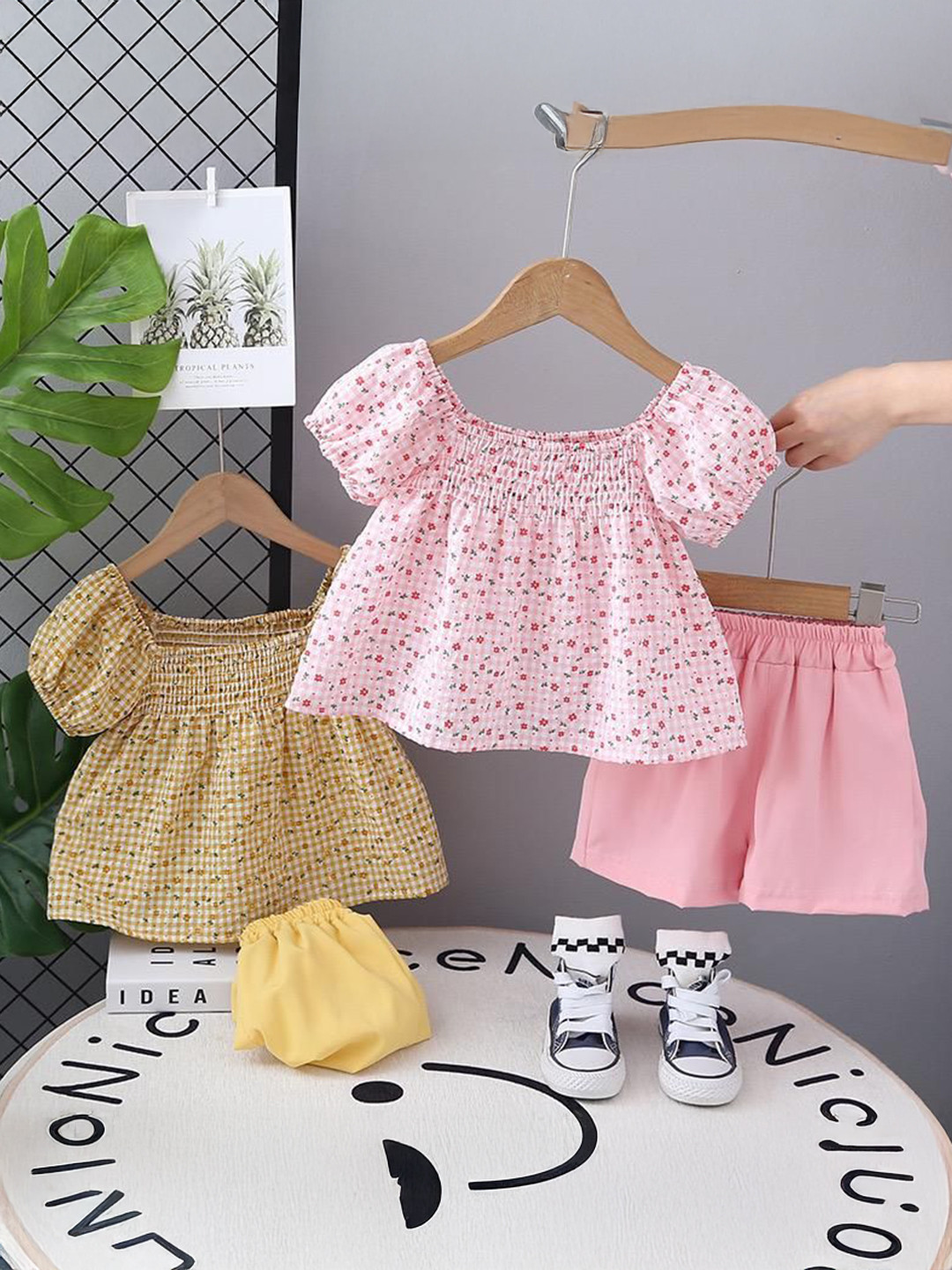 POP STREET KIDS Girls Checked Top with Shorts