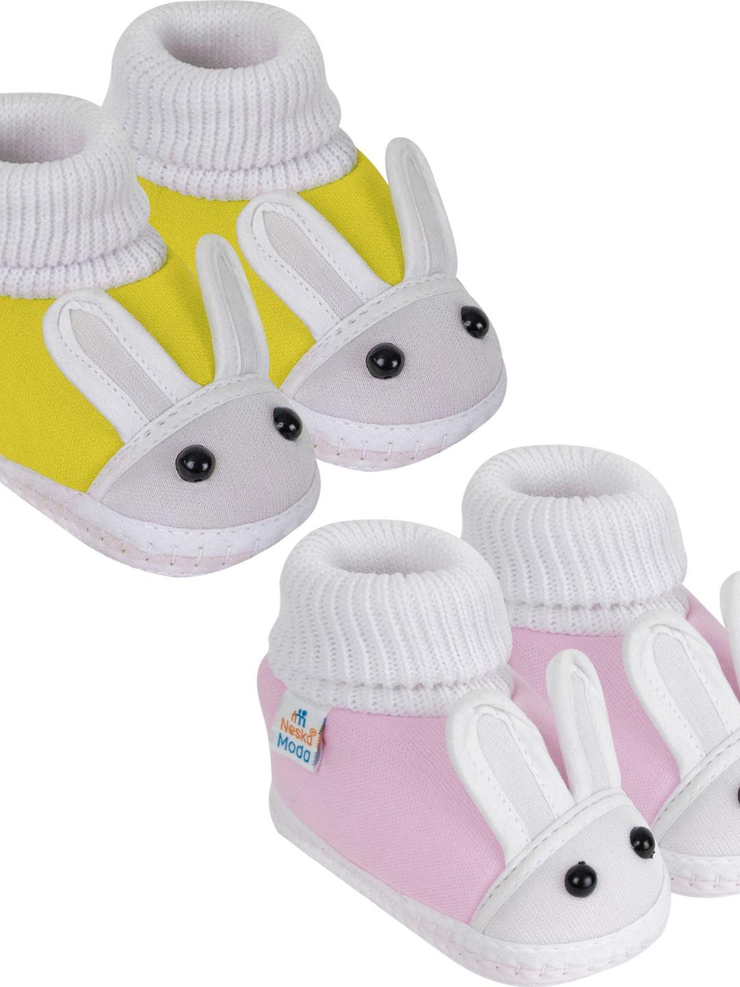 NESKA MODA 0 To 6 Months Newborn Baby 2 Pair Set Soft Skin-Friendly Cotton Rabbit Face Baby Booties