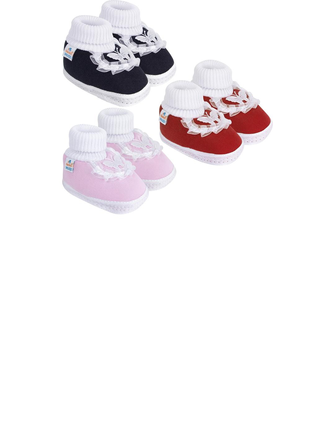 NESKA MODA 0 To 6 Months Baby Girls Pack of 3 Pair Cotton Butterfly Frill Newborn Soft Baby Booties