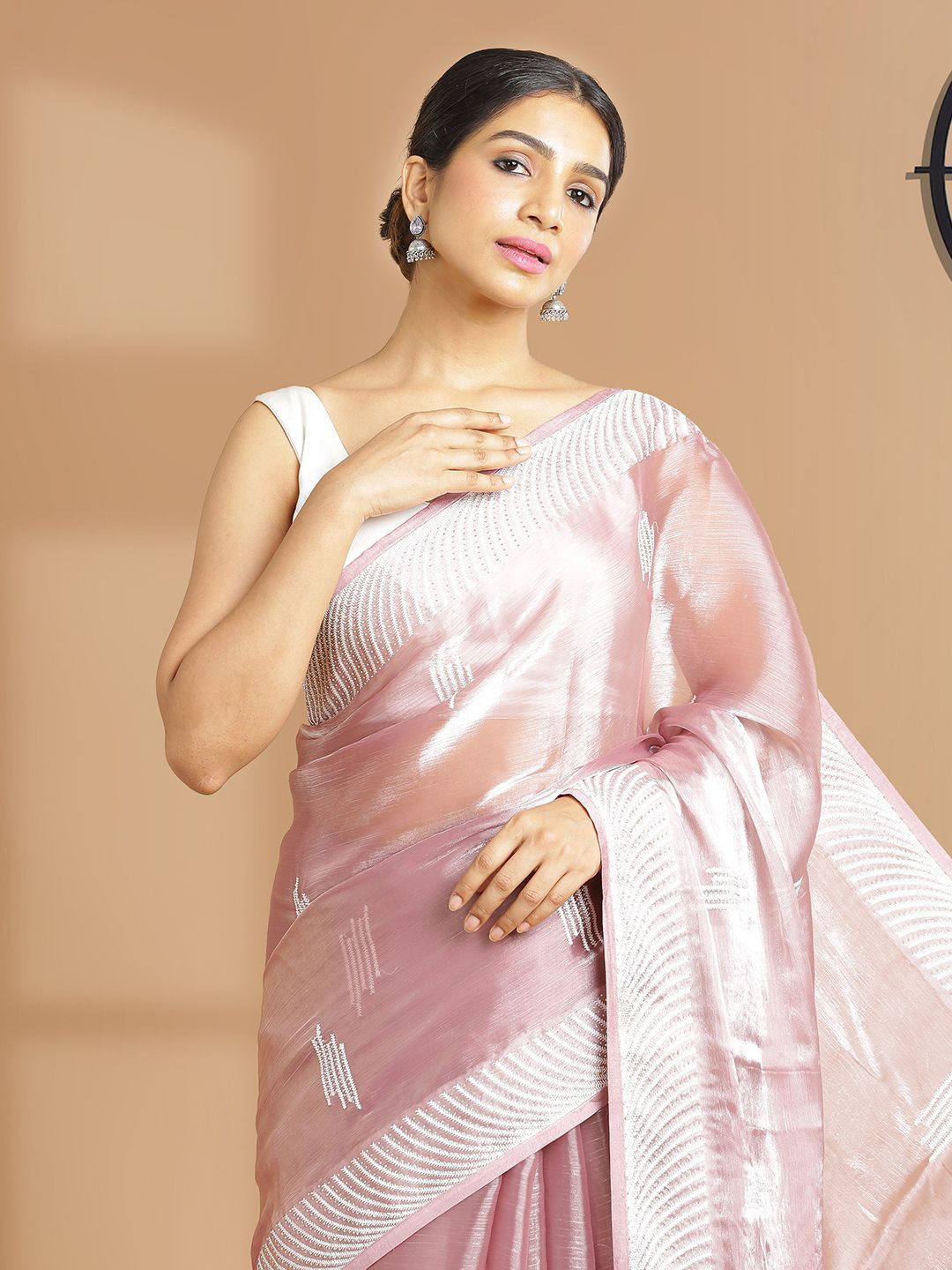 Kalyan Silks Beads and Stones Organza Saree