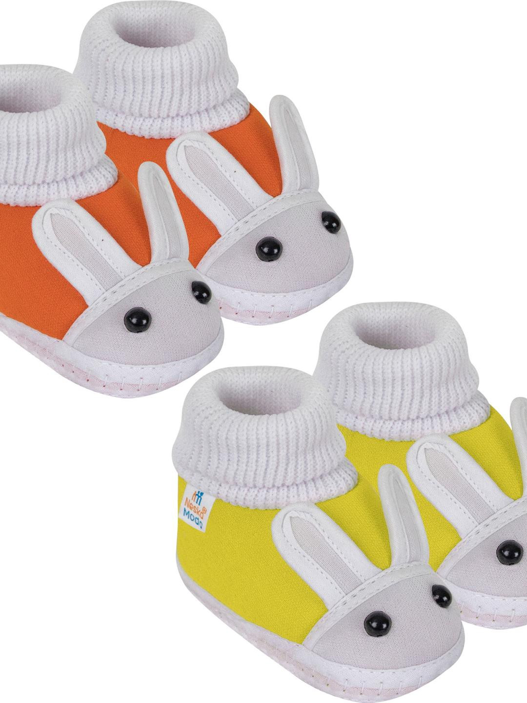 NESKA MODA 3 To 12 Months Infants Set of 2 Pair Combo Cotton Rabbit Shoe Booties