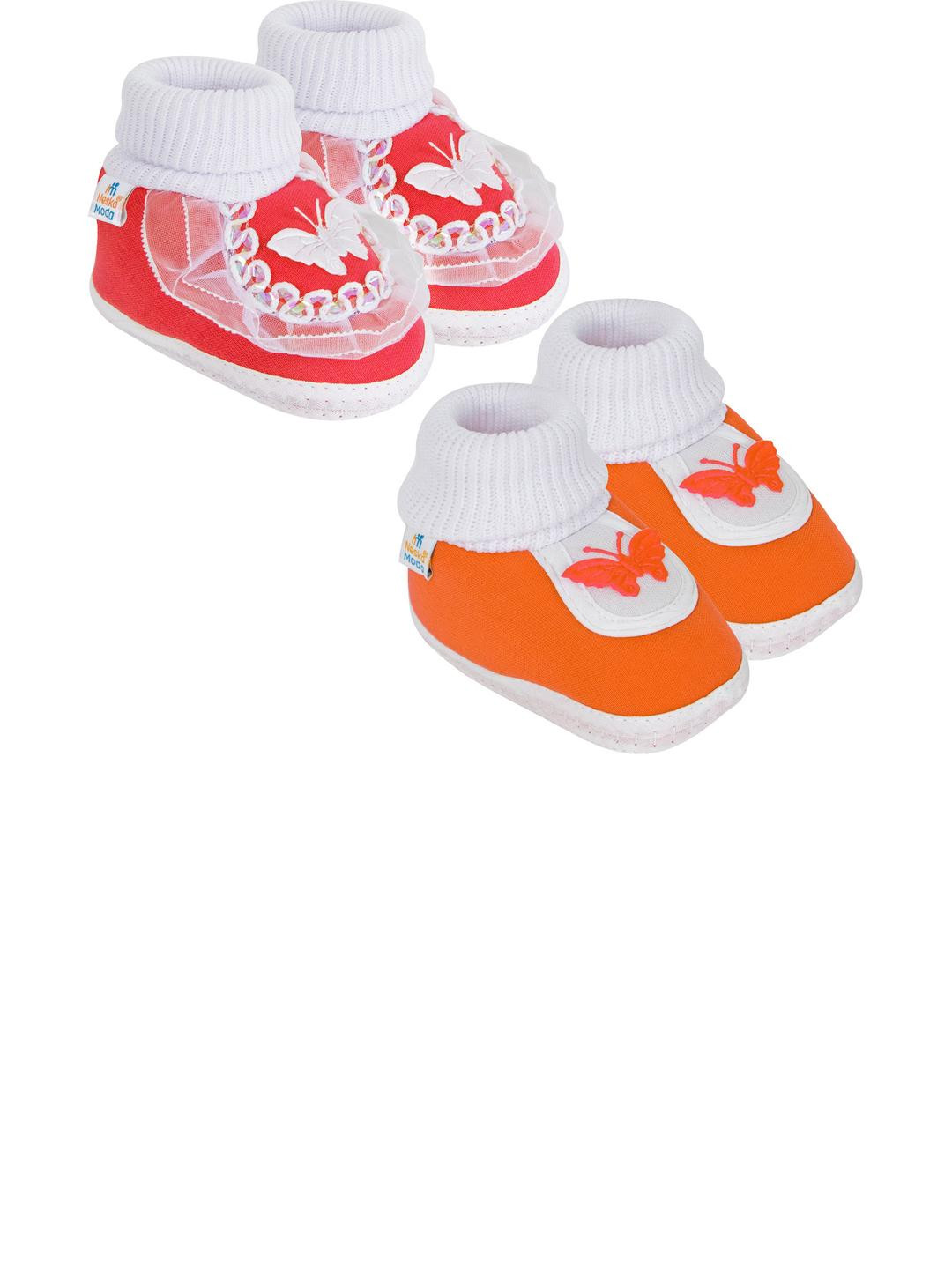 NESKA MODA 0 To 6 Months Combo Pack of 2 Pair Newborn Baby Girls Soft Cotton Cute Butterfly Booties