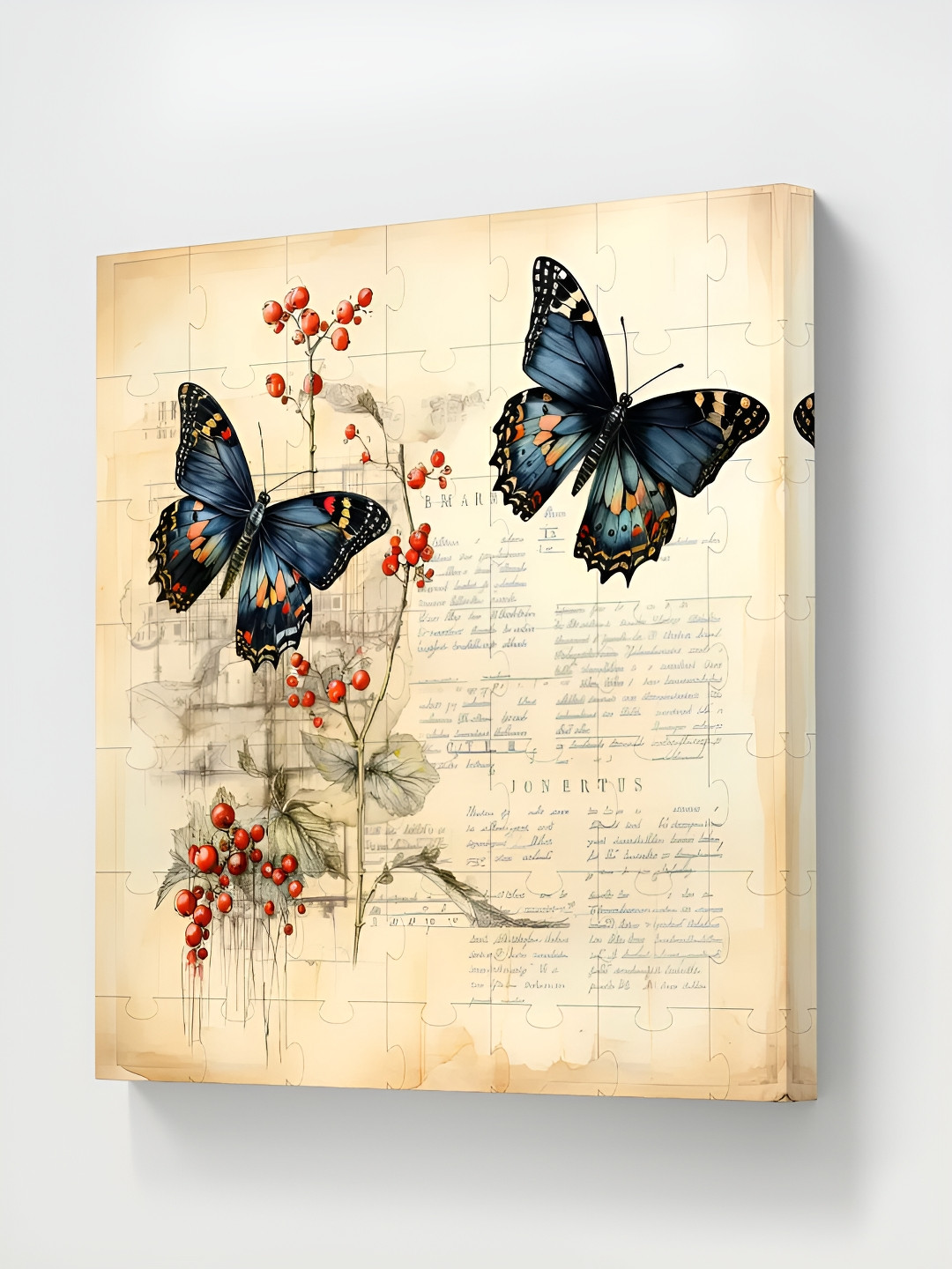 SAF Beige & Blue 1 Piece Canvas Birds and Animals Wall Paintings