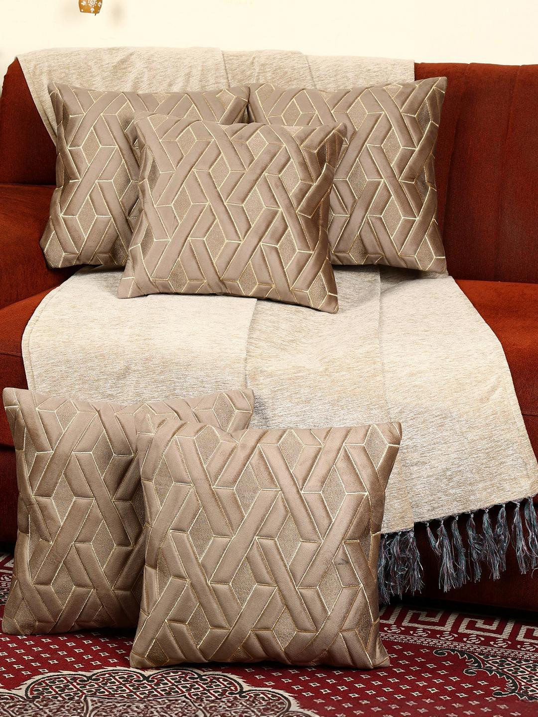 MONKDECOR Geometric Geometric Velvet Durable 5 Pcs Embroidered Cushion Covers - 16x16In