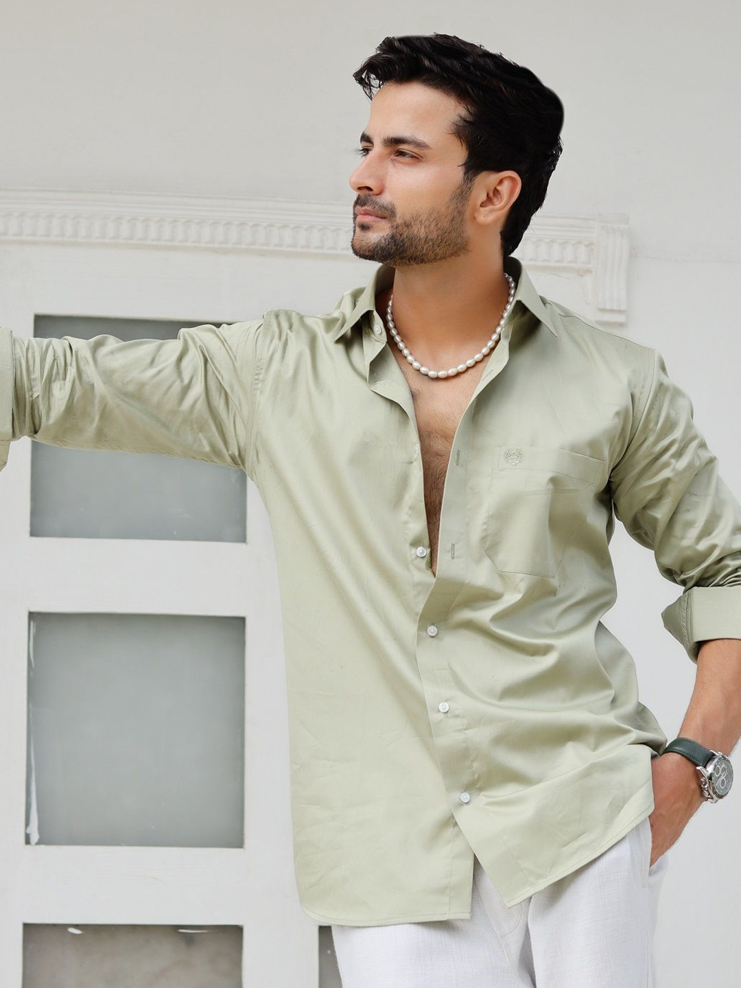 JOHN ELLIES Standard Roll-Up Sleeves Cotton Shirt