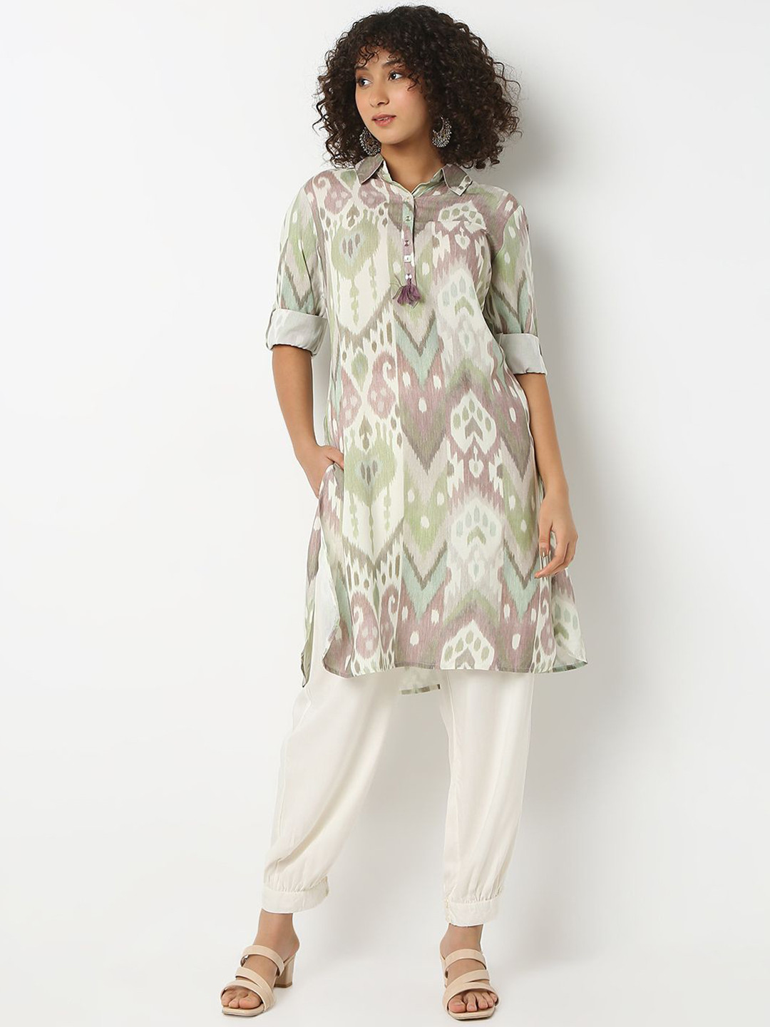 NYLANGAN Women Ethnic Motifs Printed Cotton Kurta with Trousers