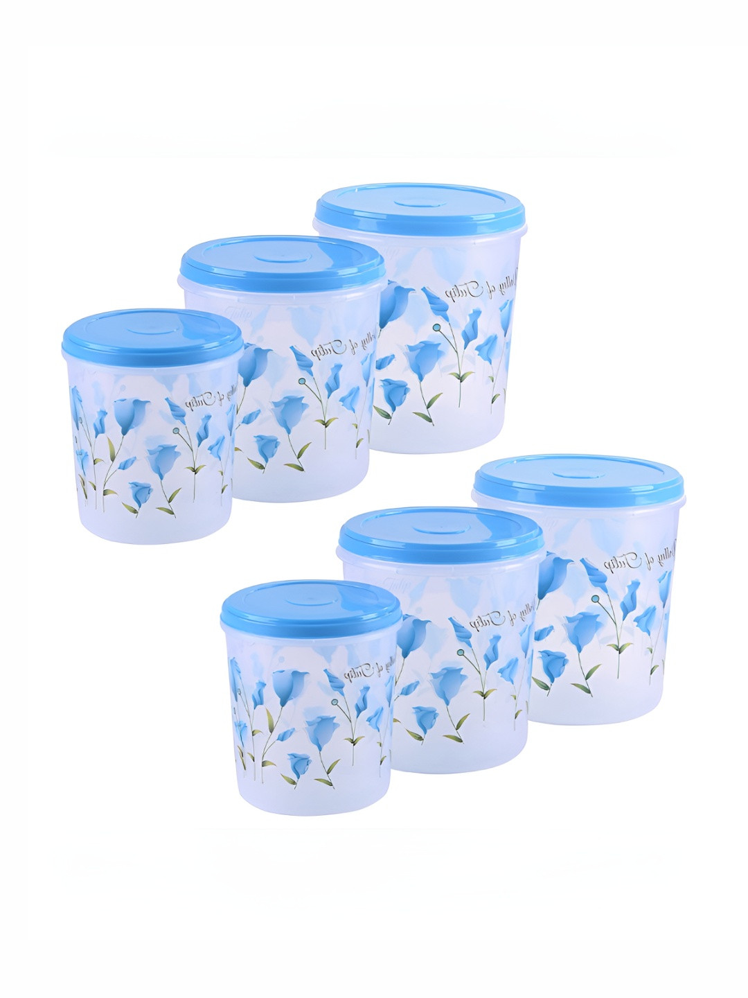 Aura White Floral Plastic Air Tight 6 Piece Clip-On Fridge Container