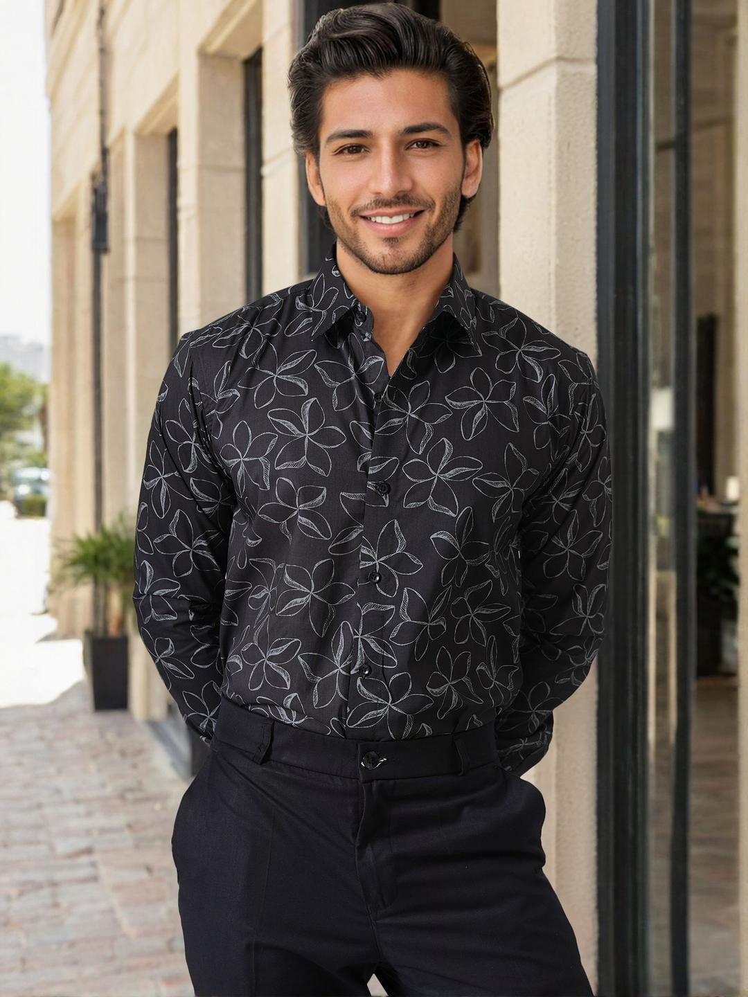 Haute Tissue Midnight Fleur Business Casual Printed Shirt