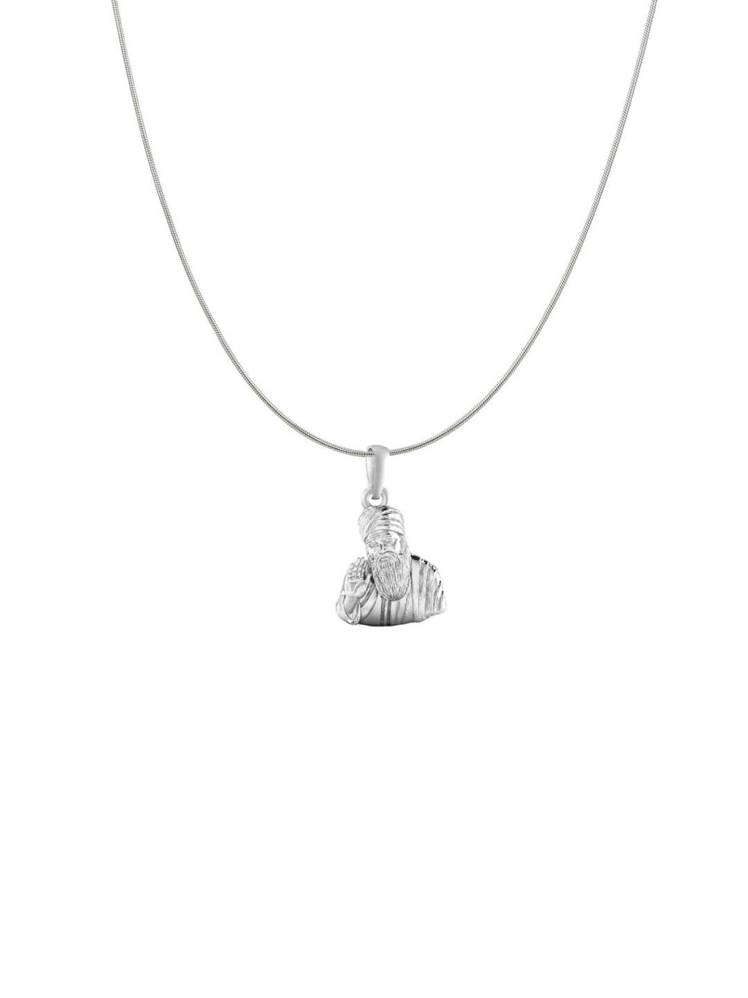AKSHAT SAPPHIRE 92.5 Sterling Silver Guru Nanak Pendant with Snake Chain