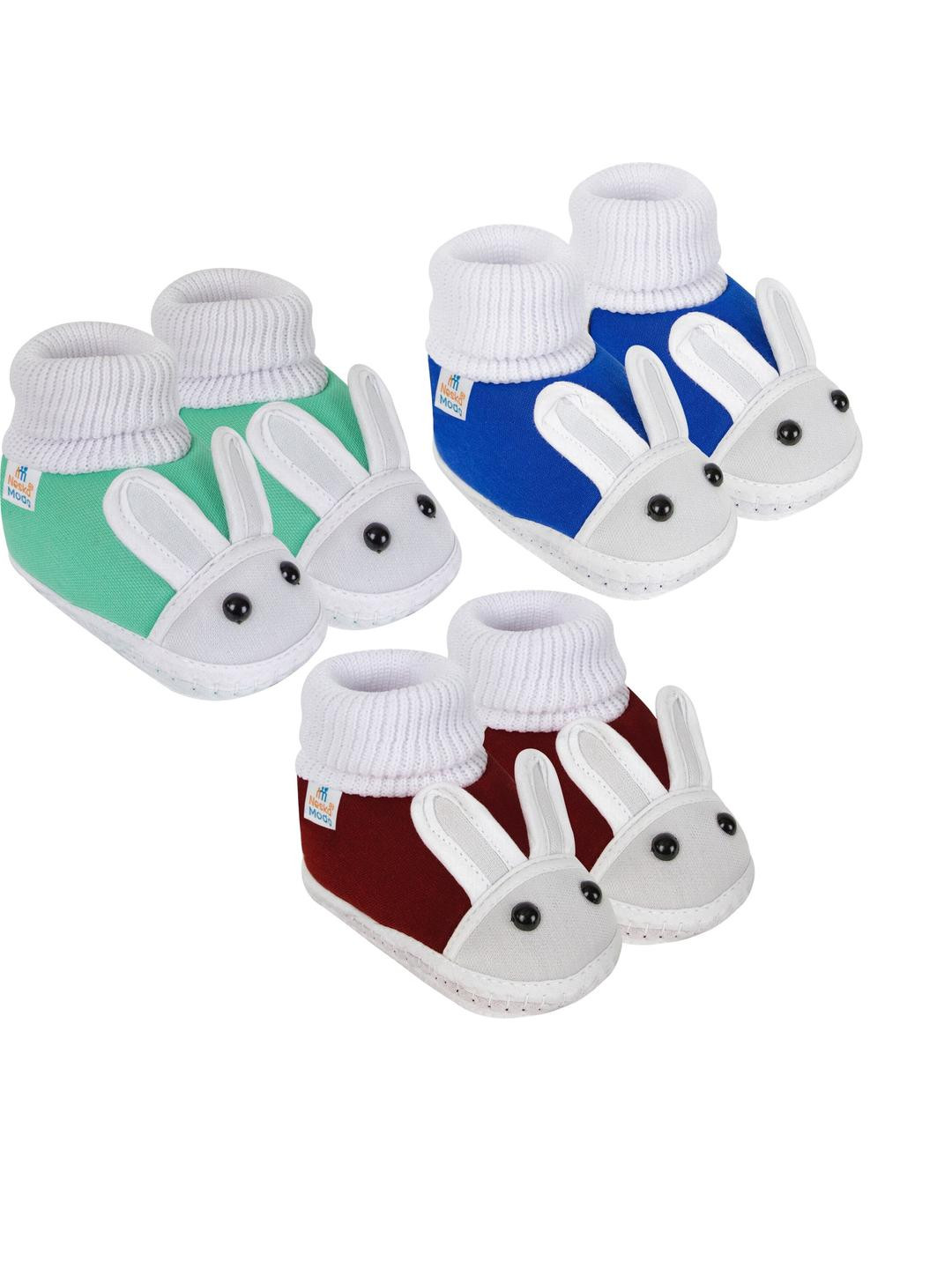 NESKA MODA 0 To 12 Months Baby Boys & Baby Girls Set of 3 Pair Cute Soft Cotton Rabbit Face Booties