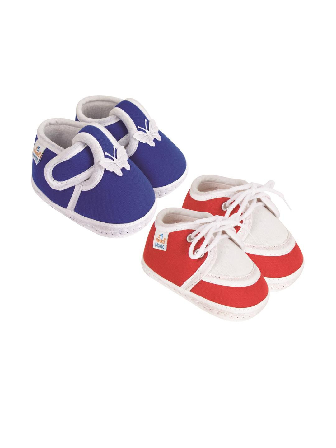 NESKA MODA 3 To 12 Months Unisex 2 Pair Baby Cotton Butterfly Design Soft Lace Booties