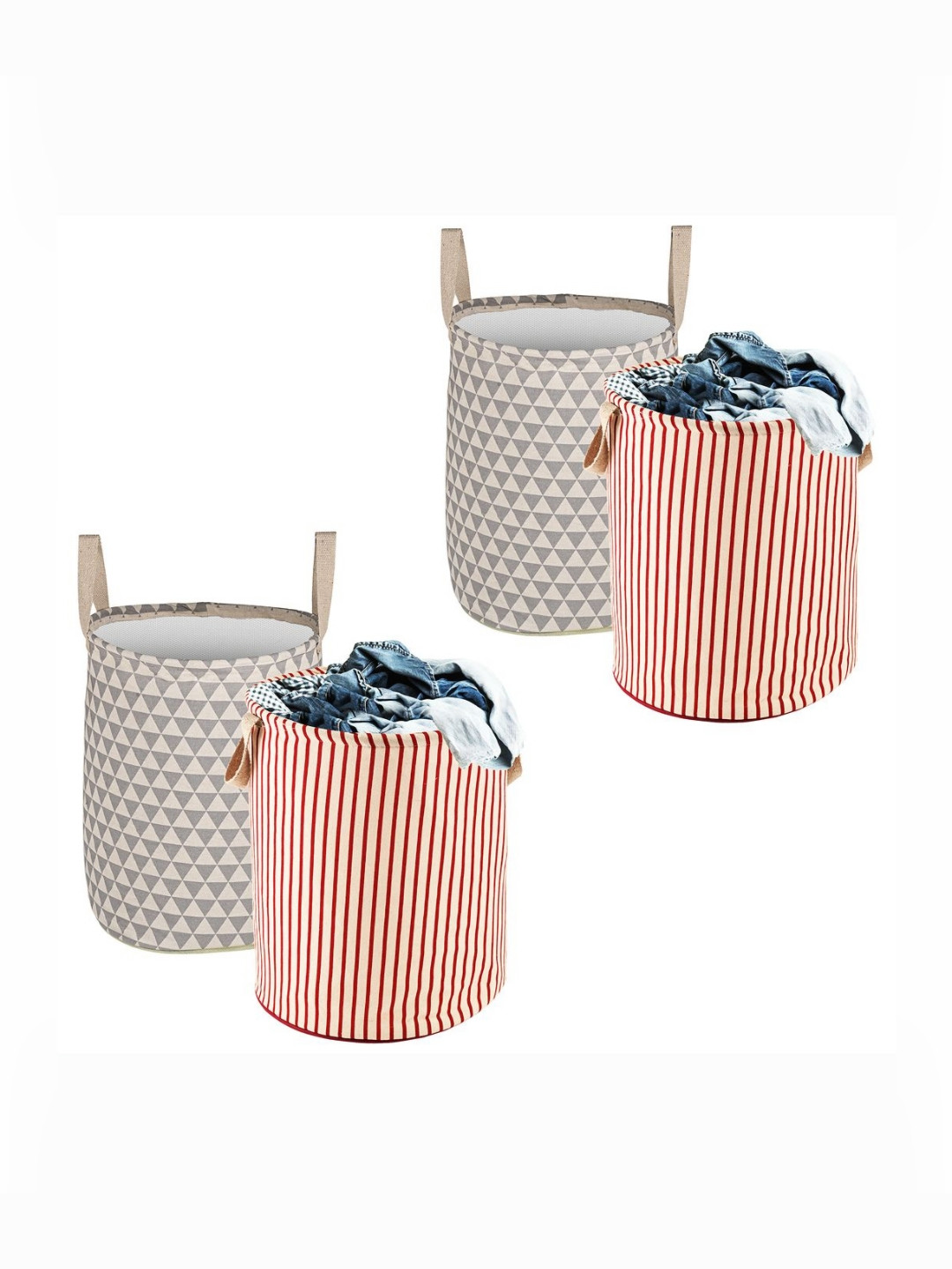 Aura 4Pcs Maroon & Grey Printed Foldable Laundry Bag With Handle - 60 L