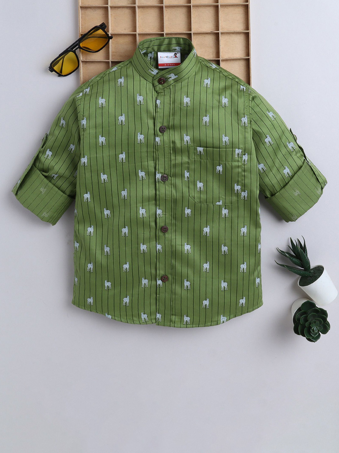 BAATCHEET Boys Graphic Printed Mandarin Collar Comfort Cotton Shirt