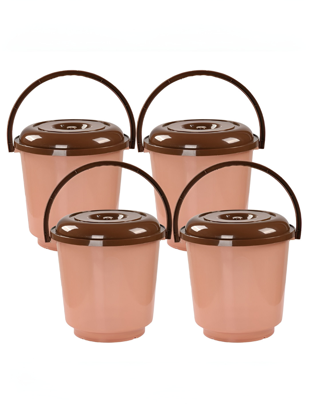 Aura Peach & Brown 4 Pieces Multi-Purpose Small Bucket Bath Accessories Set