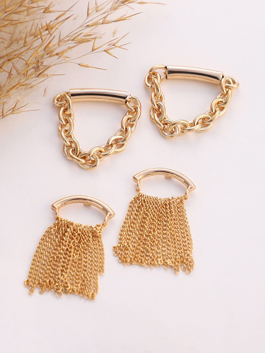 SOHI Set Of 2 Gold-Plated Hanging Chain Drop Earrings
