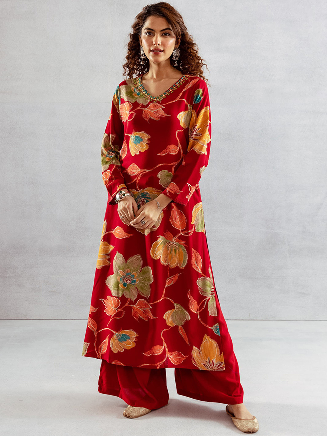 AUTUMN LANE Women Bakul Sindoori Printed Kurta Pant Set