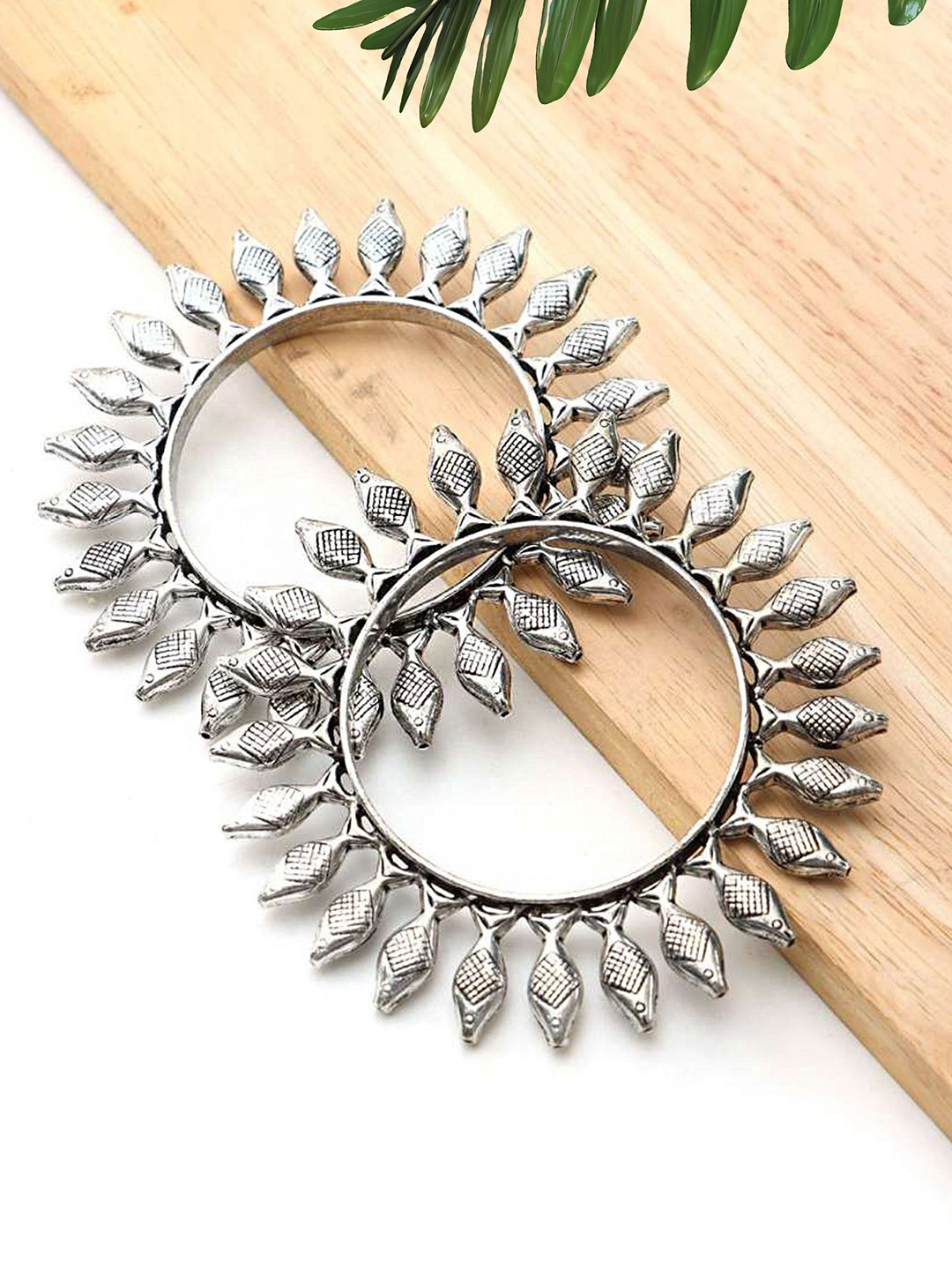 Adwitiya Collection Set Of 2 Silver-Plated Oxidised Fish Design Bangles