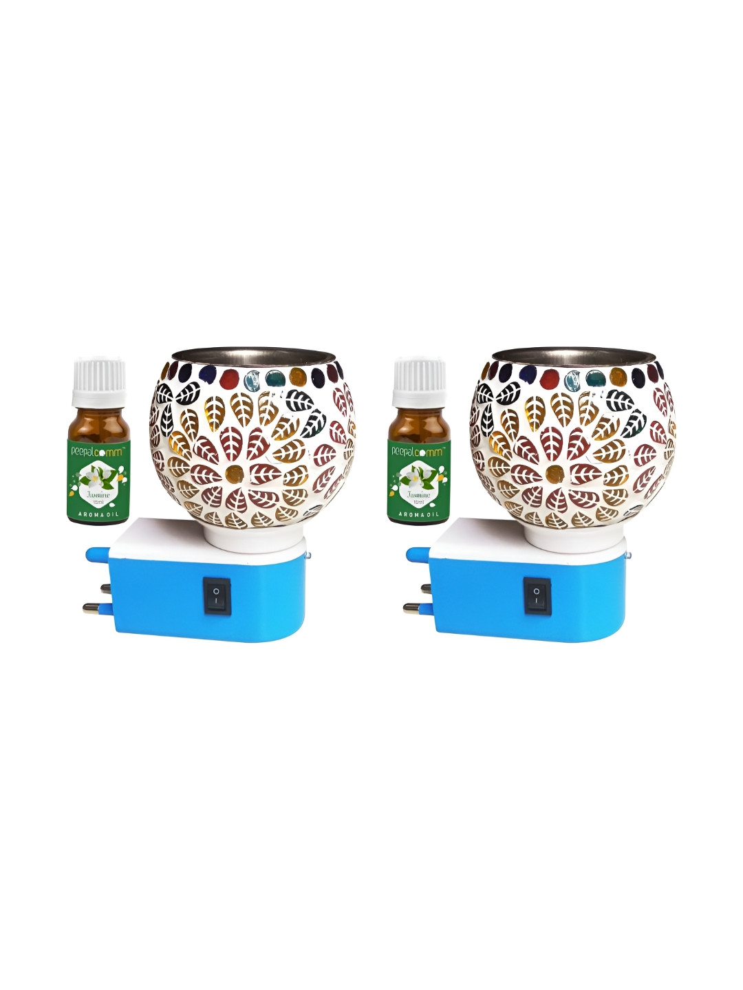 PEEPALCOMM 2-Pcs White & Brown Leaf Pattern Electric Kapoordani With Jasmine Oil-10ml-Each