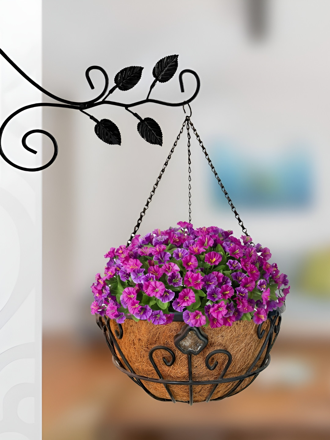 Garden King 6Pcs Brown & Black Petal Design Coir Hanging Basket Planter