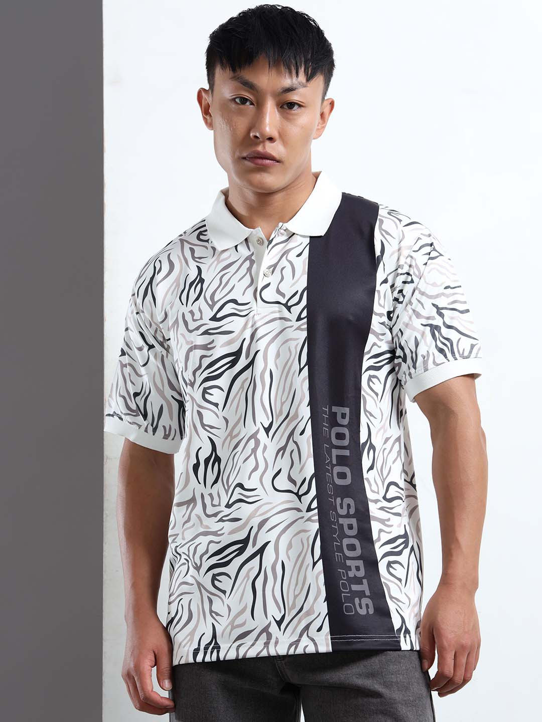 THE BEETEL HOUSE Zebra Printed Polo Collar T-Shirt