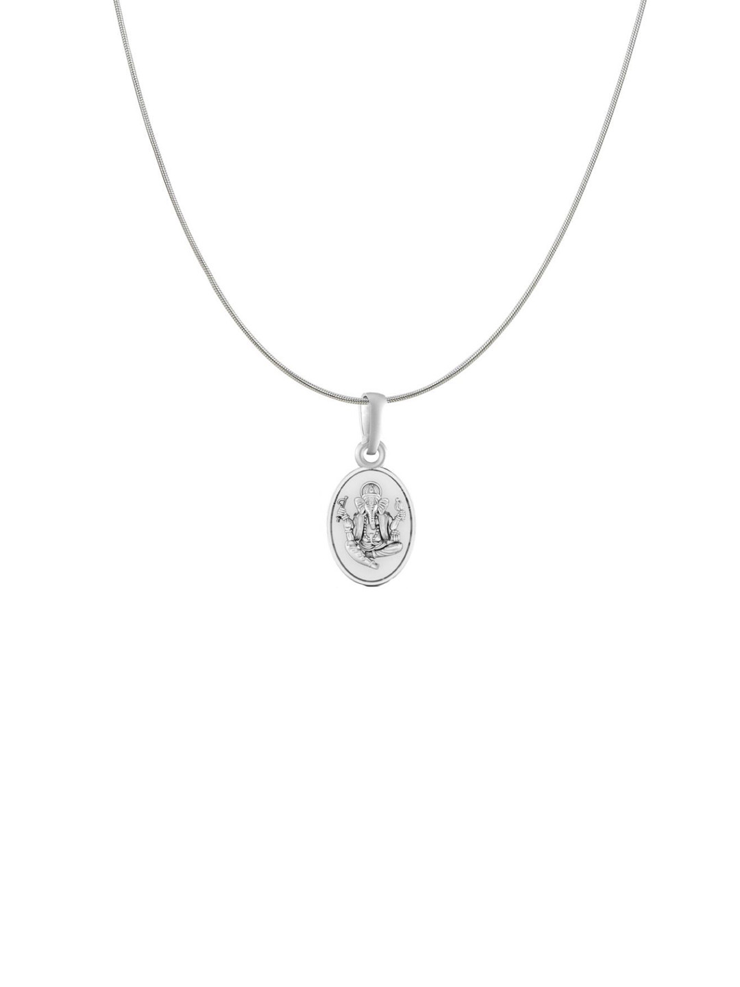 AKSHAT SAPPHIRE 92.5 Sterling Silver Oval Shaped Ganesh Pendant with Snake Chain