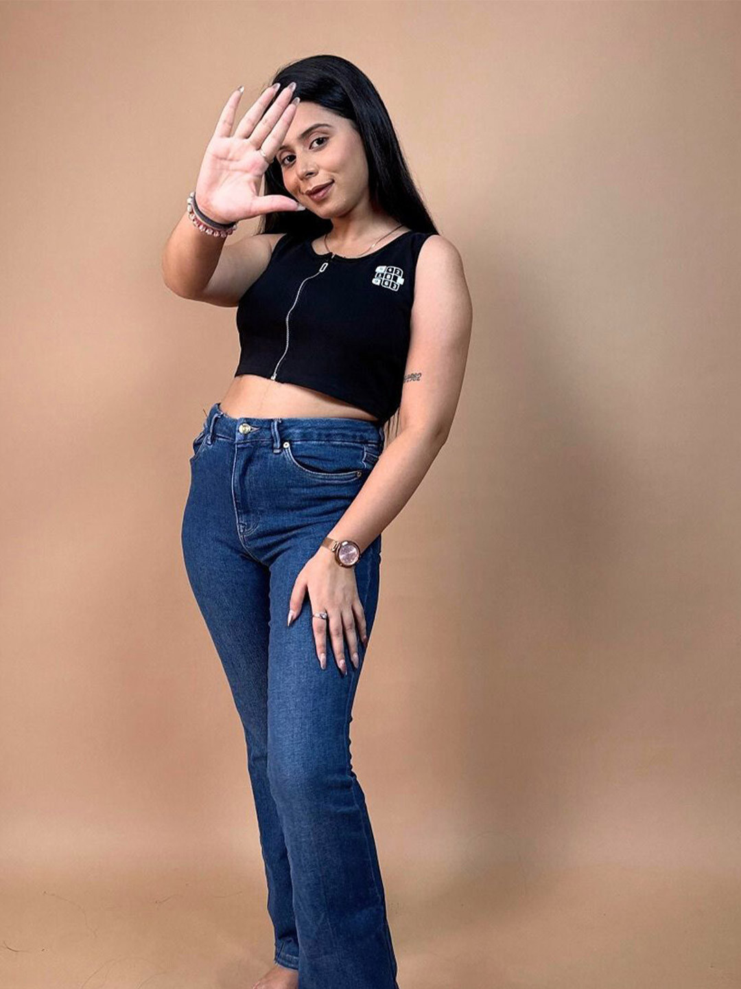 JAC INDIAN Women Solid Cotton Tank Crop Top