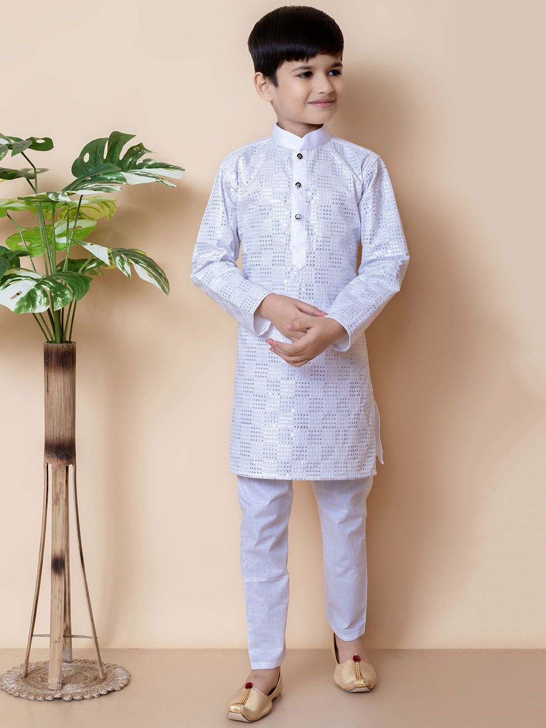 AHLAN APPARELS Boys Embroidery and Sequins Work Cotton Kurta Sets