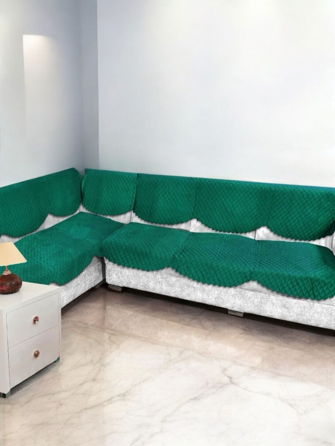 BIGGER FISH Sea Green Solid Velvet Sofa Cover