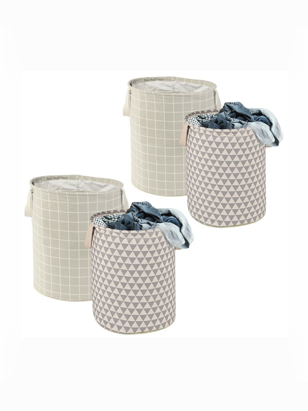 Aura 4Pcs Grey & Light-Grey Checked Foldable Laundry Bag With Handle - 60 L