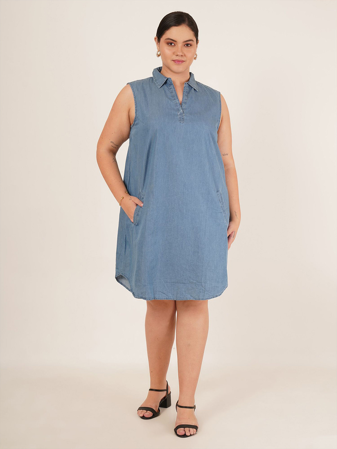 IX IMPRESSION Denim Plus Size Shirt Dress