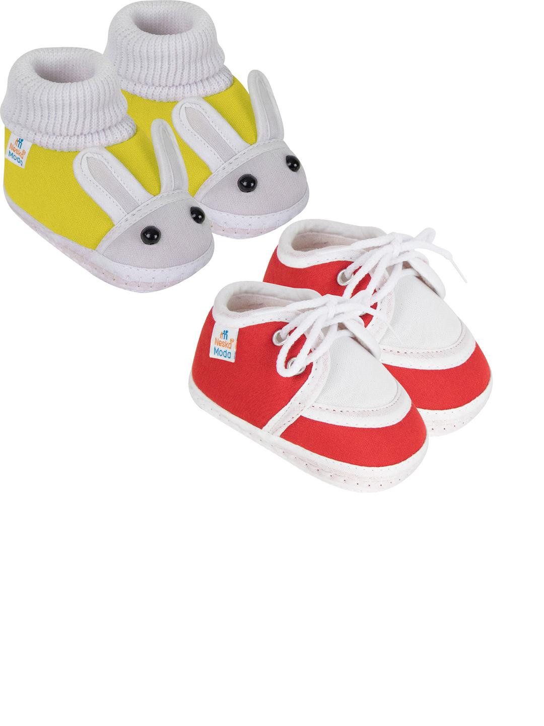 NESKA MODA 0 To 6 Month 2 Pair Set Newborn Baby Unisex Soft Skin-Friendly Cotton Lace Shoes Booties