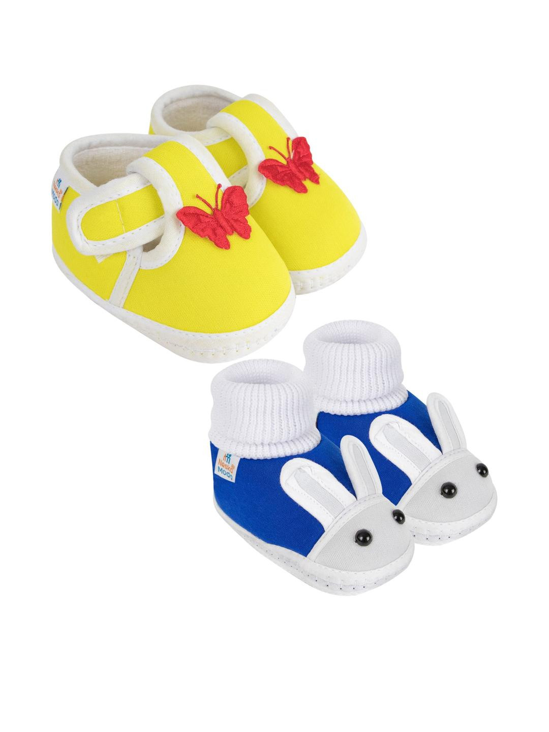 NESKA MODA 3 To 12 Months Unisex Baby Set of 2 Pair Combo Cotton Butterfly & Rabit Face Booties