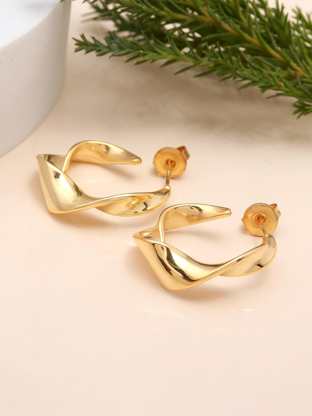 ORO ALMA TideTwist Gold-Plated Contemporary Half Hoop Earrings