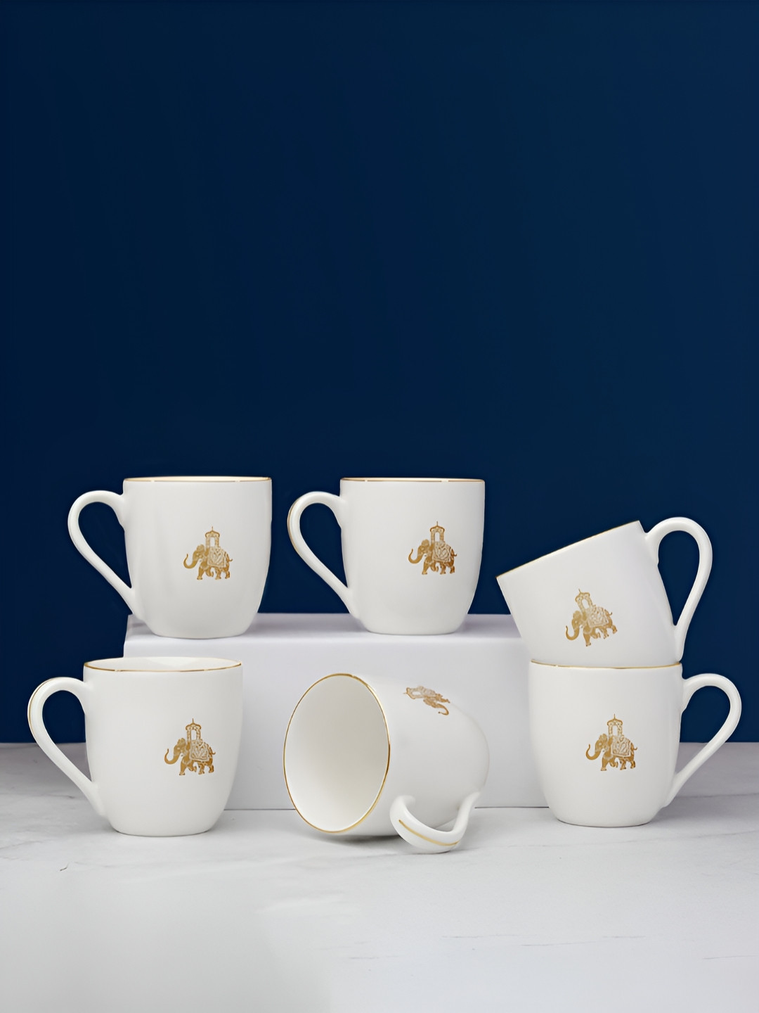 Vola Global LLP Cars White Animal Print Porcelain Microwave Safe 6 Piece Cup-120ml