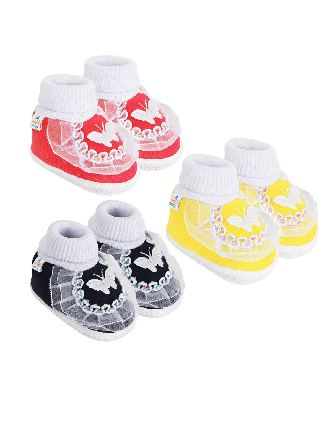 NESKA MODA 0 To 12 Months Infants Pack of 3 Pair Soft Cotton Butterfly Frill Booties